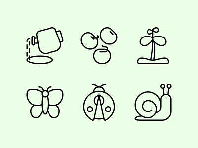 Spring icons butterfly design icon icon design icon set illustration ladybug logo seed snail spring springtime sprout ui ux vector watering