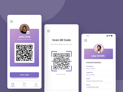 LinkUP Contace Exchange App UI app design mobile app design qr app qr code scanner ui ui design uiux ux