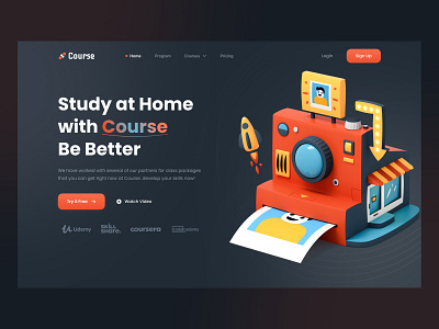 Course - Hero Section 3d design hero section landing page ui uiux ux