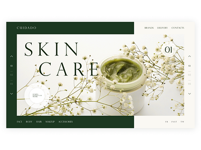 Skin care | First screen branding care colorful cosmetic design designer green nature skin typography ui ux web вебдизайн косметика уход за кожей