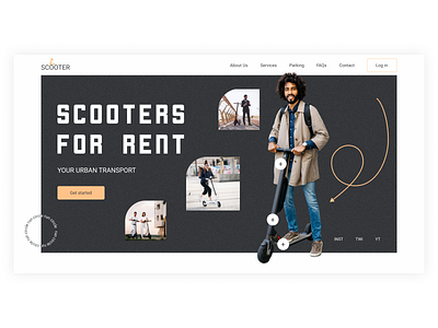 Scooter | First screen branding colorful dark design designer drive figma first screen illustration man modern rental scooter service summer typography ui ux web