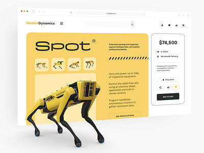 Boston Dynamics Spot — product card concept artificial intelligence boston dynamics e commerce gadgets makeevaflchallenge makeevaflchallenge5 online store product card product page robots technic technology technology design webdesign