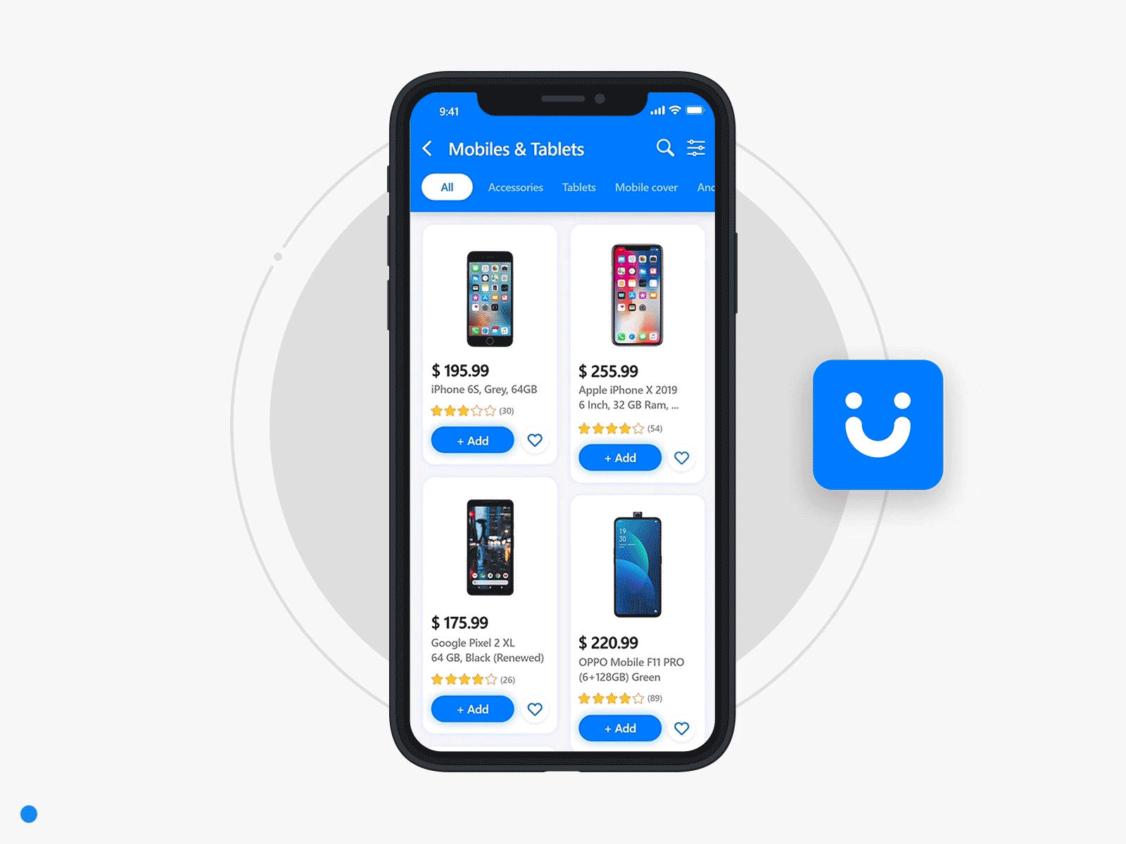 yallabuy Products list 📱 animation blue design ecommerce gif interaction design ios mobile ui online shopping product design products page scroll ui ux