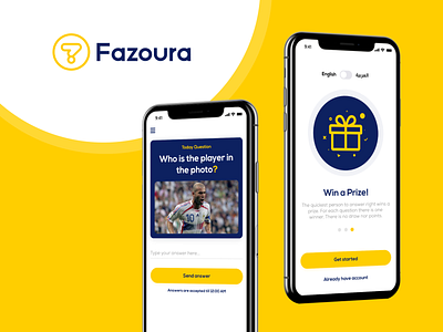 Fazoura Quiz App Design 💛 design game design ios mobile ui play product design question quiz ui uiux ux yellow
