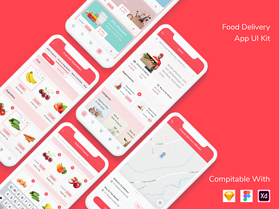 Food Delivery App UI Kit app delivery design fast food food delivery order ordering ui ui kit ux