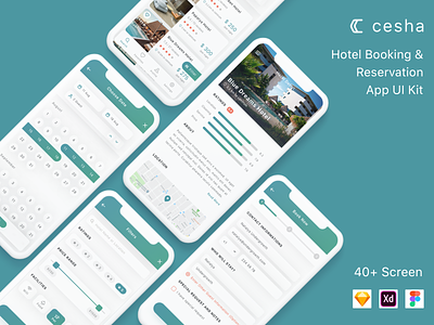 Cesha - Hotel Booking & Reservation App UI Kit app booking holiday hotel reservation travel ui ui design ui kit ux