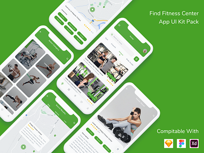 Find Fitness Center App UI Kit Pack app center design find finder fitness health healthy life life coach personal coach sport trainer ui ui design ui kit ux workout