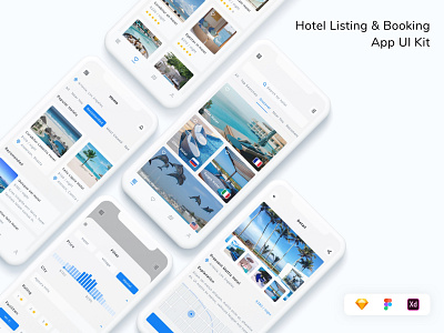 Hotel Listing & Booking App UI Kit app booking design holiday hotel hotel listing reservation travel ui ui design ui kit ux