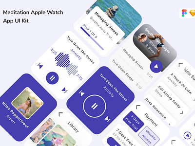 Meditation Apple Watch App UI Kit app apple watch design meditation smart watch ui ui design ui kit ux watch