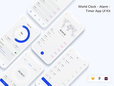World Clock - Alarm - Timer App UI Kit alarm app clock design timer ui ui design ui kit ux world