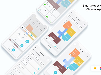 Smart Robot Vacuum Cleaner App UI Kit app cleaner design robot smart smart robot ui ui design ui kit ux vacuum