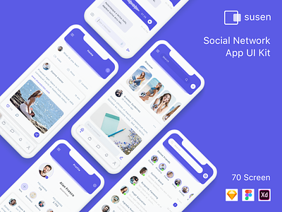 Susen - Social Network App UI Kit app design message messaging network social social media social network ui ui design ui kit ux