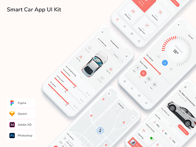 Smart Car App UI Kit app car design rental smart ui ui design ui kit ux