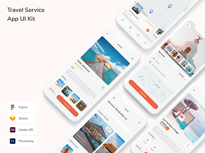 Travel Service App UI Kit app booking design holiday travel travel management travel manager travel service travelling ui ui design ui kit ux