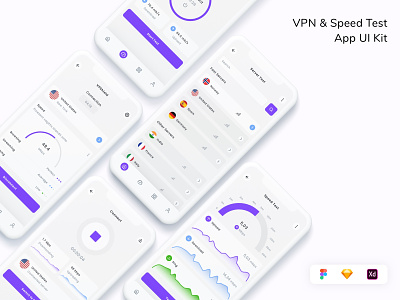 VPN & Speed Test App UI Kit app connect design disconnect internet ip address proxy speed test ui ui design ui kit ux vpn