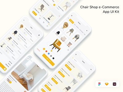 Chair Shop e-Commerce App UI Kit app chair design ecommerce shop shopping ui ui design ui kit ux