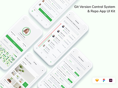 Git Version Control System & Repo App UI Kit app bitbucket branch commit control design fork git github gitlab svn ui ui design ui kit ux