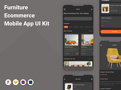 Furniture Ecommerce Mobile App UI Kit app design ecommerce furniture shop shopping ui ui design ui kit ux