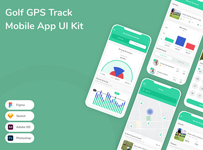 Golf GPS Track Mobile App UI Kit app design golf gprs gps track ui ui design ui kit ux
