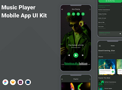 Music Player Mobile App UI Kit admin app music music player palyer playlist podcast ui ui design ui kit ux