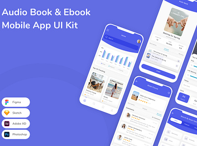 Audio Book & Ebook Mobile App UI Kit app audio book design ebook listening reading ui ui design ui kit ux