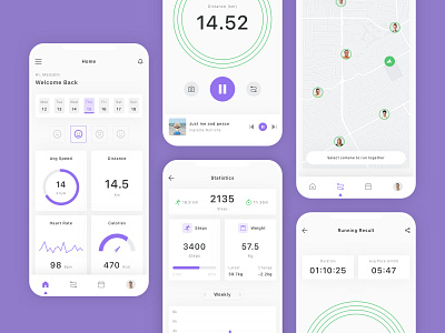 Step & Fitness Tracker Mobile App UI Kit app chart design fitness health sport step tracker ui ui design ui kit ux workout