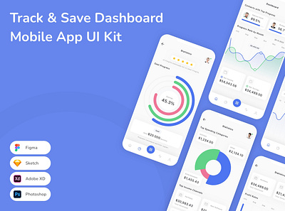 Track & Save Dashboard Mobile App UI Kit admin app chart crm dashboard design donut chart hrm line chart panel pie chart track ui ui design ui kit ux