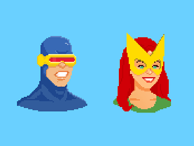 Pixel Cyclops & Marvel Girl 8bit cyclops hero icon illustration mask people pixel red retro videogames xmen