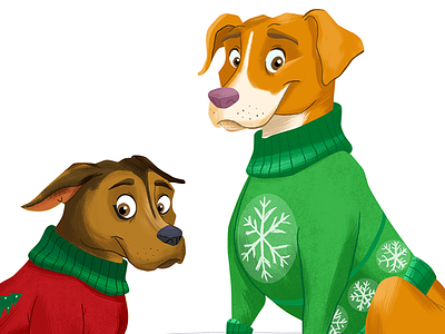 Toby & Stitch wearing Holiday sweaters christmas dog sweater