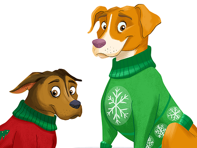 Toby & Stitch wearing Holiday sweaters