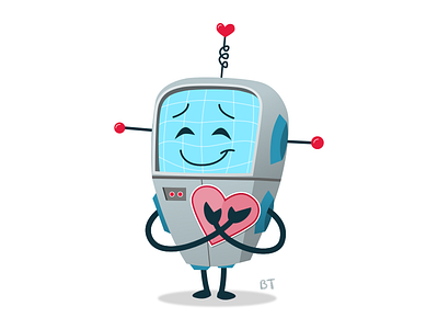 Robot in love heart illustration love robot
