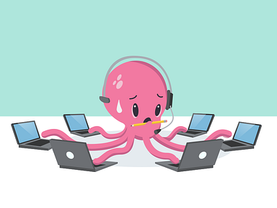 Multi-tasker computer octopus office stress vector