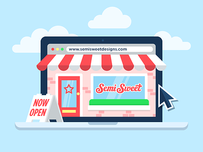 Shop Open business ecommerce illustration laptop online open shop store website