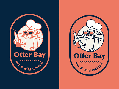 Otter Bay logo - Option 1 animal chef，logo，badge cool gif hand painted illustrator otter restaurant