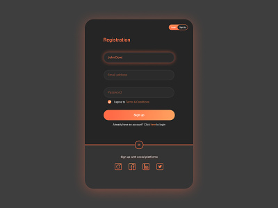 Registration form black concept dark app dark theme dark ui design figma form login orange registration form rounded signup ui web