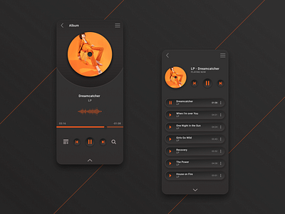 Music player (dark theme) black concept dailyui dark theme dark ui design ui disc music orange player