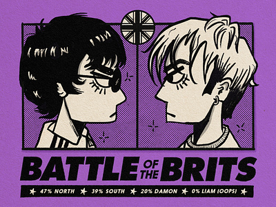 BATTLE OF THE BRITS anime blur britpop cartoon comic damon albarn illustration manga oasis purple