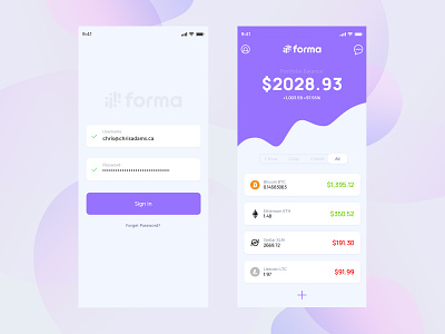 Forma App app design bitcoin crypto cryptocurrency forms gradient icons mobile app ui uidesign uiux ux uxui wallet