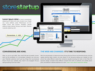 Store Startup Homepage (Desktop) blue css3 desktop gradient grain green proxima nova responsive design typekit website wood