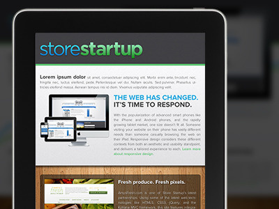 Store Startup Homepage (iPad Portrait Mode) blue grain green ipad responsive design website wood