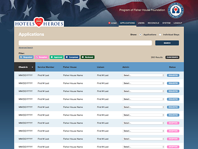 Hotels for Heroes Grant Application Admin UI