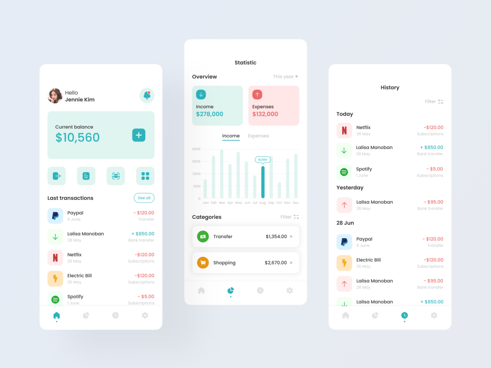 E-wallet app by Nhu Nguyen on Dribbble