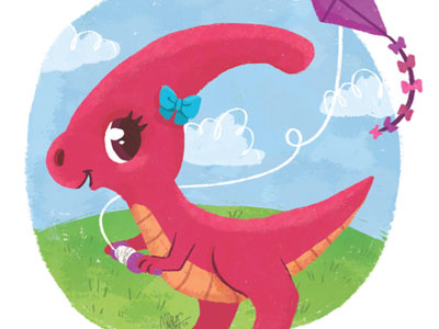 Dinosaur Parasaurolophus color cute dinosaur girly illustration kite