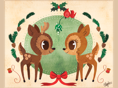 Holiday Card 2013 animals cardinal christmas cute deer design doll greeting card holiday illustration sewing thread