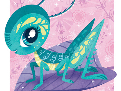 Leap Forward animal bug cricket cute grasshopper illustration insect lgal lightgreyartlab sparkle spirit totem