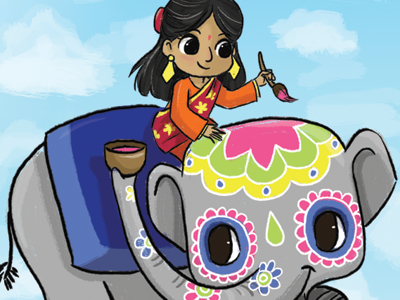 Best Friends - India animal culture cute elephant girl illustration india