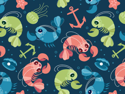 Pattern Design - Lobsters anchor animals children cute funny nautical ocean patterns sea shrimp