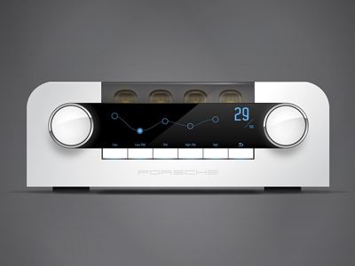 Porsche Home Audio System audio button dial eq glass illustrator porsche product stereo vacuum tube white