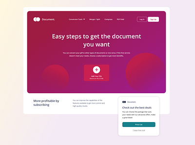 Document Conversion document gradient purple red ui ux upload violet website