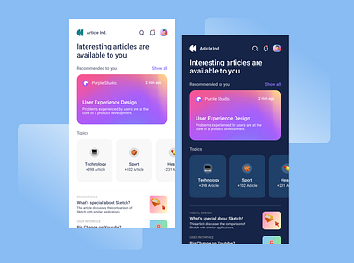 Article App app article articles clean dark light minimalist purple ui ux